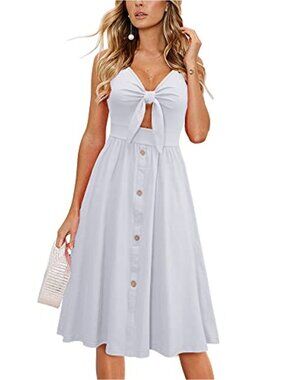 Women's Floral A-Line Midi Sundress V-Neck Tie Front Spaghetti Straps Side